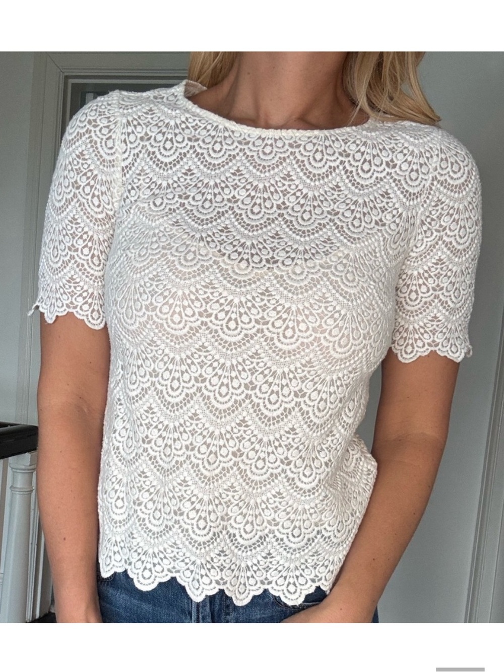 Madewell Broadway & Broome cream short-sleeve lace top